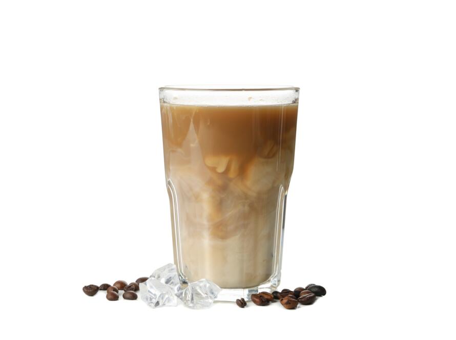 Glass of ice coffee isolated on white background