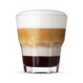 Glass of layered coffee mocha isolated on white.